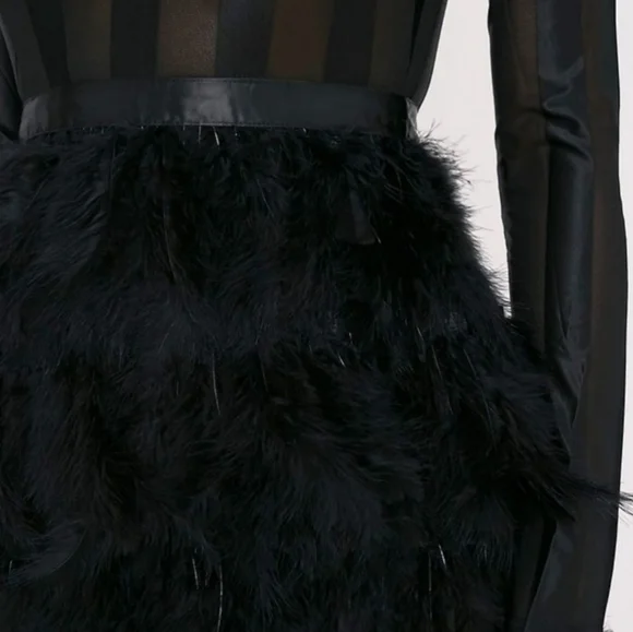 PrettyLittleThing Black Feather Bottom Dress - Picture 6 of 14